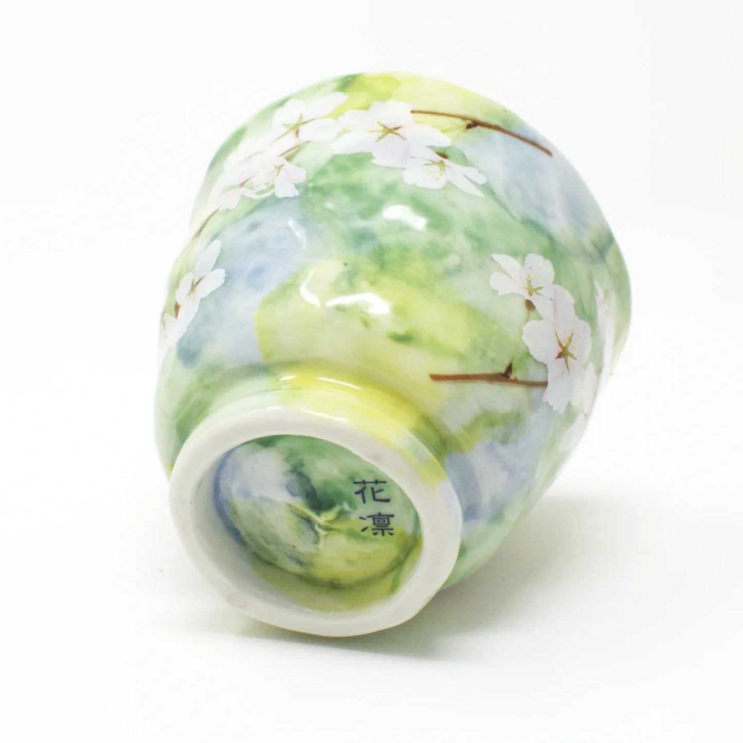 Hanagasumi Mino Ware Yunomi Teacup - Green Cherry Blossom Japanese Porcelain Cup, Made in Japan