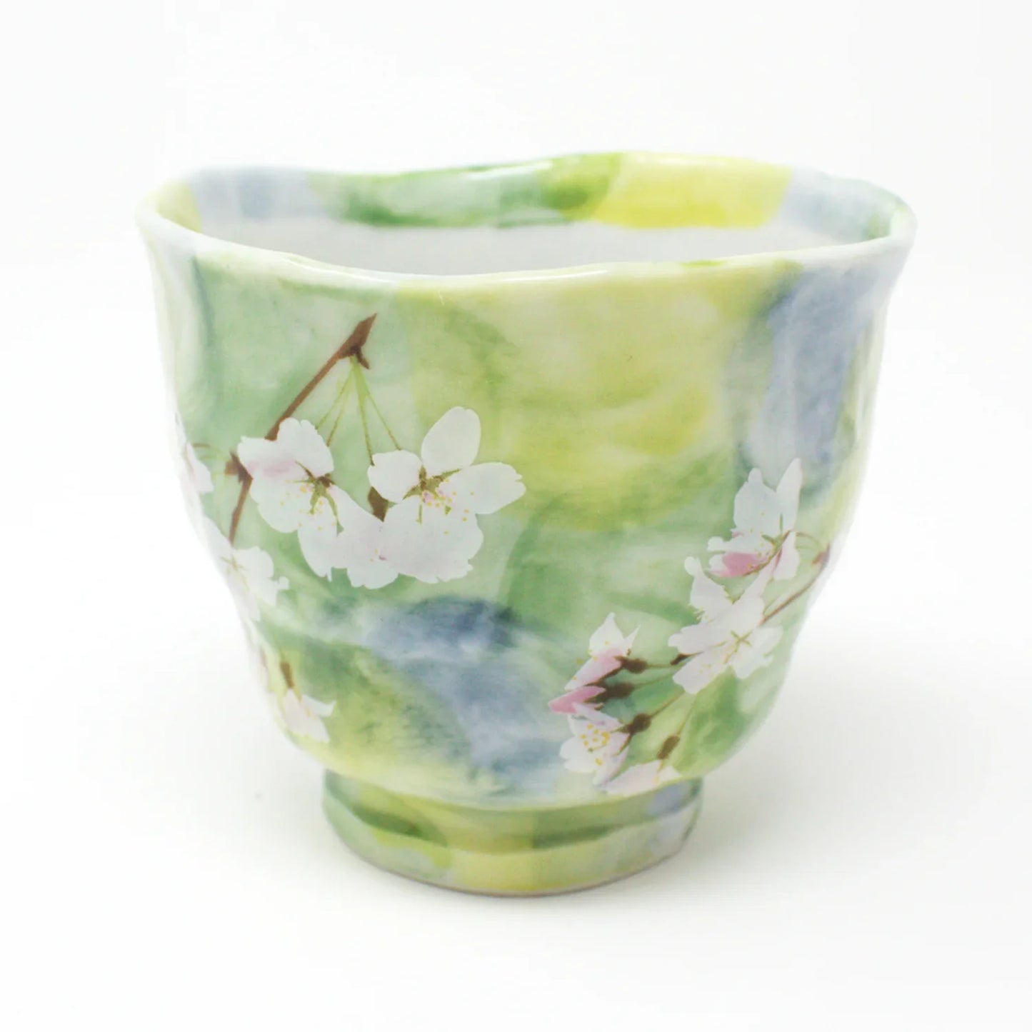 Hanagasumi Mino Ware Yunomi Teacup - Green Cherry Blossom Japanese Porcelain Cup, Made in Japan