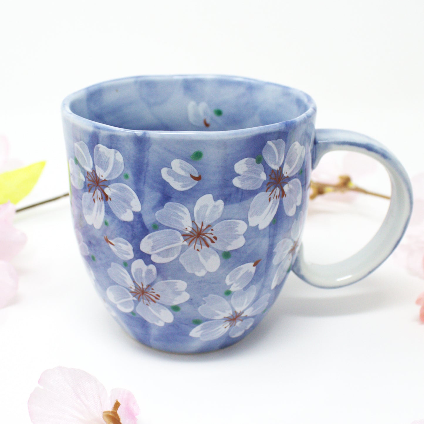 Cherry Blossom Mug – Mino Ware Japanese Ceramic Cup | Blue Sakura Floral Design - Yayoihana