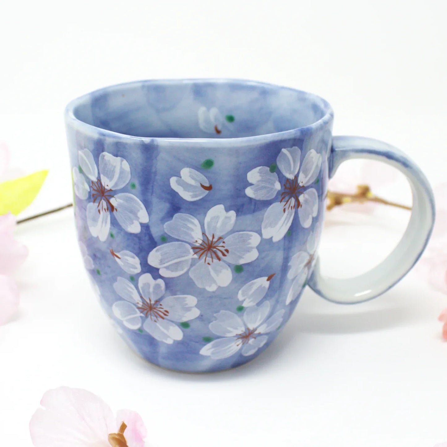 Cherry Blossom Mug - Mino Ware Japanese Ceramic Cup | Blue Sakura Floral Design - Yayoihana