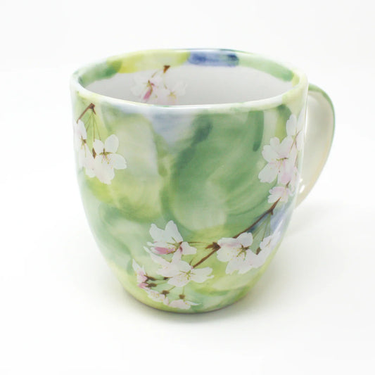 Cherry Blossom Mug - Mino Ware Japanese Ceramic Cup | Green Sakura Floral Design - Hanagasumi