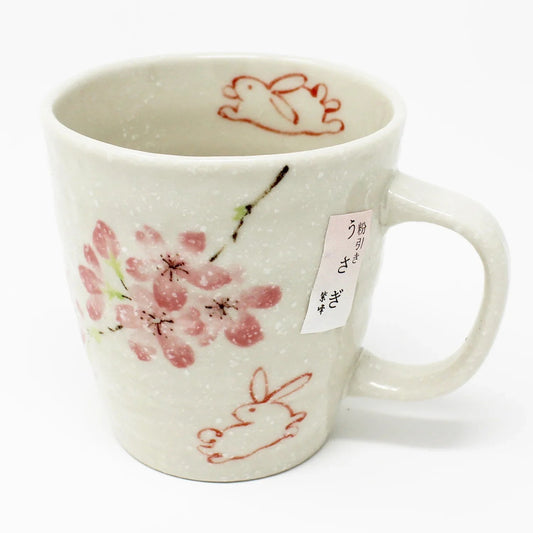 Mino Ware Sakura Rabbit Mug Pair Gift Set - Japanese Handmade Ceramic Cups | Made in Japan by Mino Ware