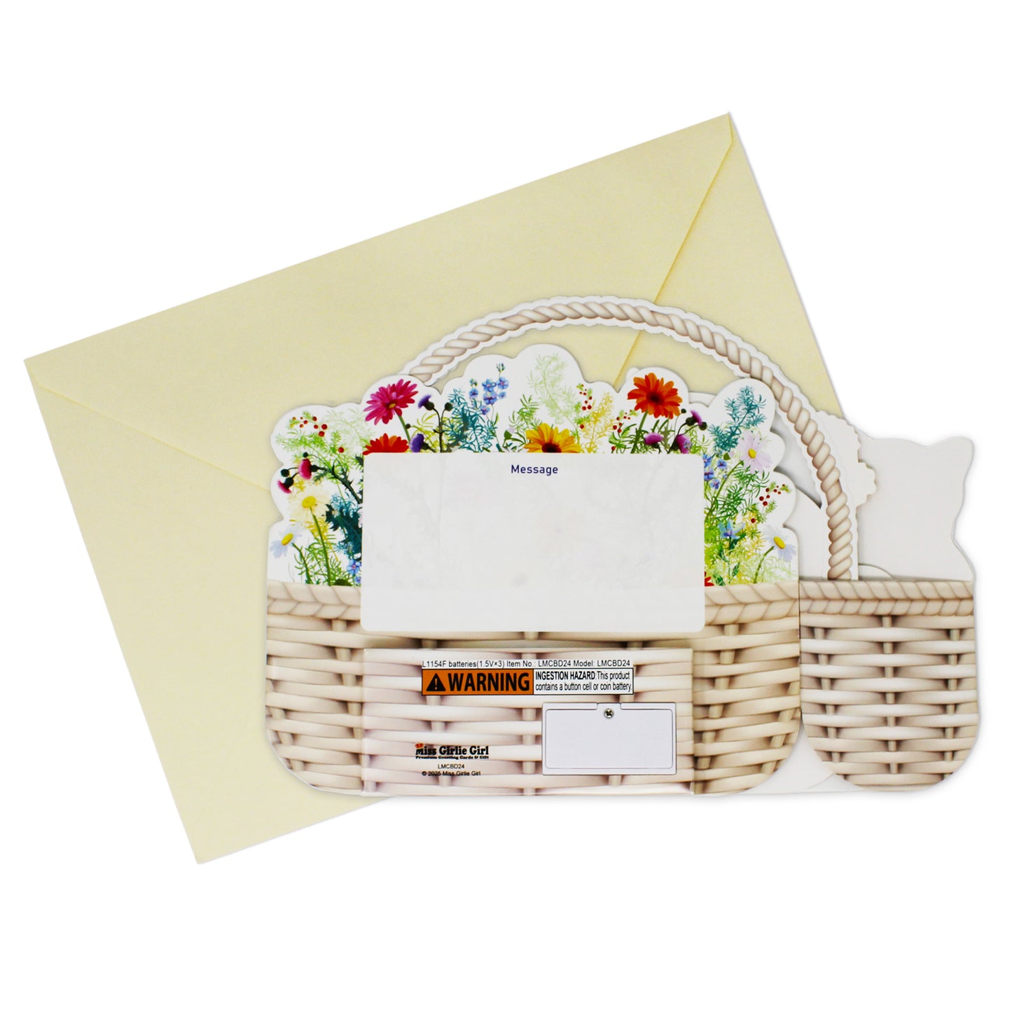 Kittens in Flower Basket Pop-Up Birthday Card with Lights & Dual Melodies (Meow & Violin)