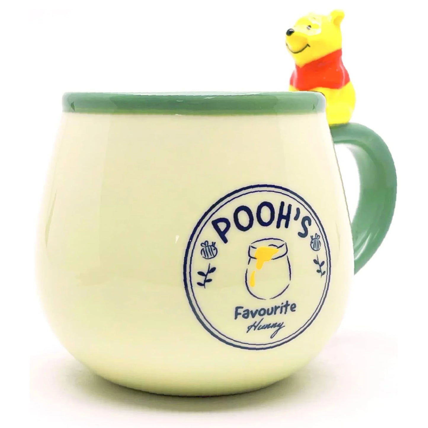 Winnie the Pooh porcelain mug with 3D figurine handle and original Disney yellow gift box – 340ml, officially licensed design by Sun Art Japan