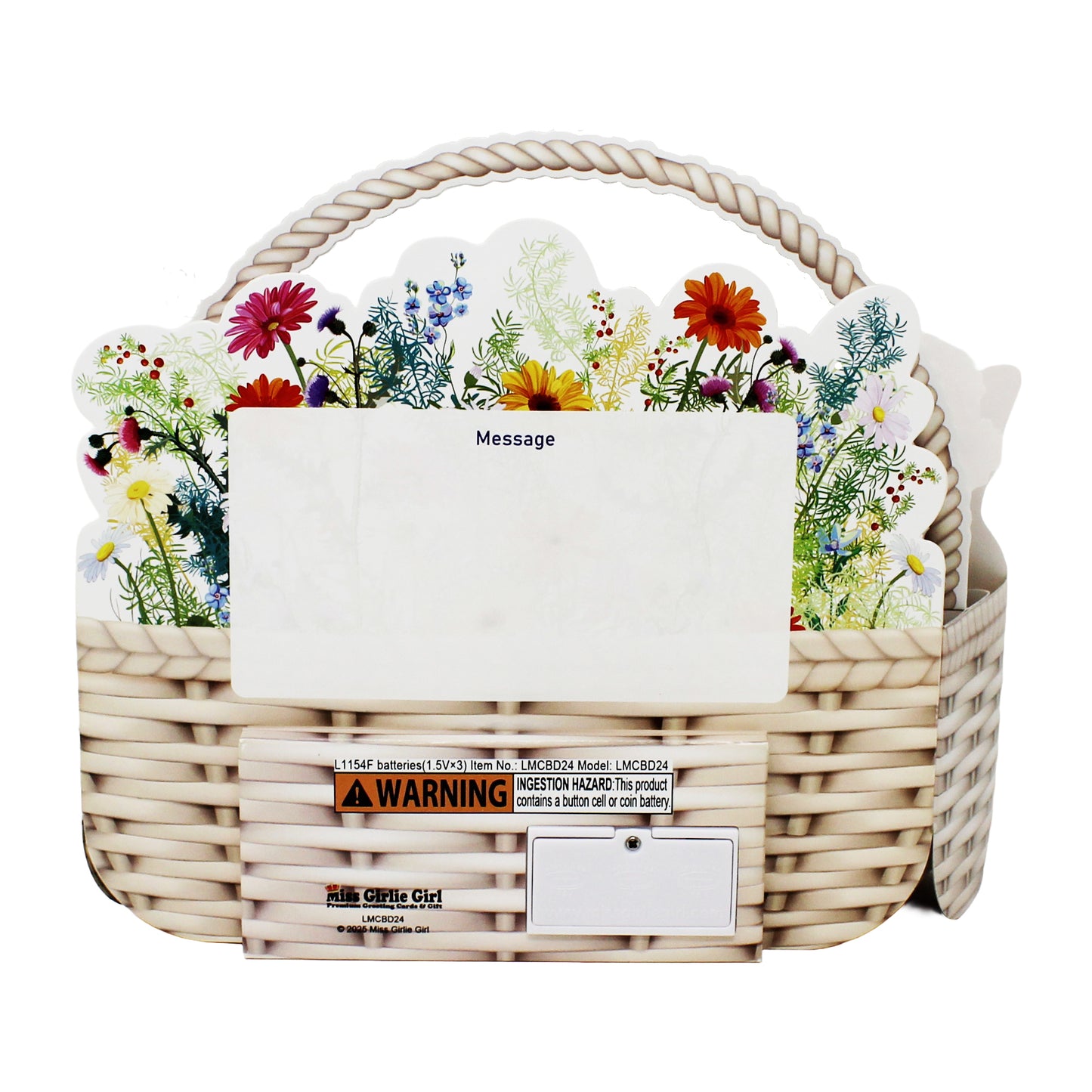 Kittens in Flower Basket Pop-Up Birthday Card with Lights & Dual Melodies (Meow & Violin)