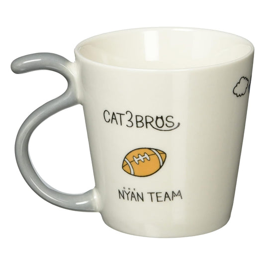 Silver Tabby Cat Sabatora Porcelain Mug – Three Neighbors Cat Brothers Series – Tail Handle Japanese Design