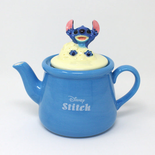 Disney Lilo & Stitch porcelain teapot with 3D Stitch figure on lid, blue design, includes themed gift box