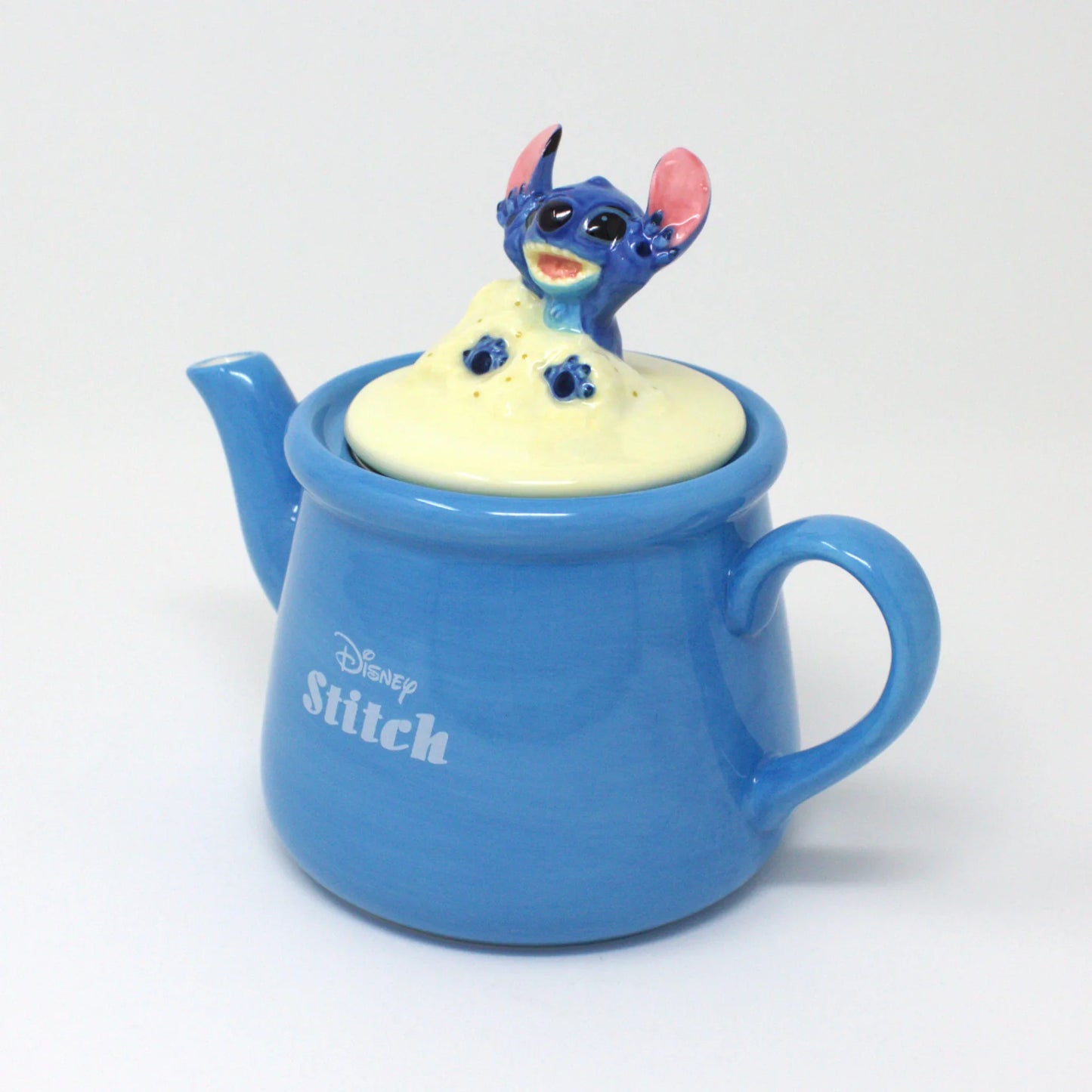 Disney Lilo & Stitch porcelain teapot with 3D Stitch figure on lid, blue design, includes themed gift box