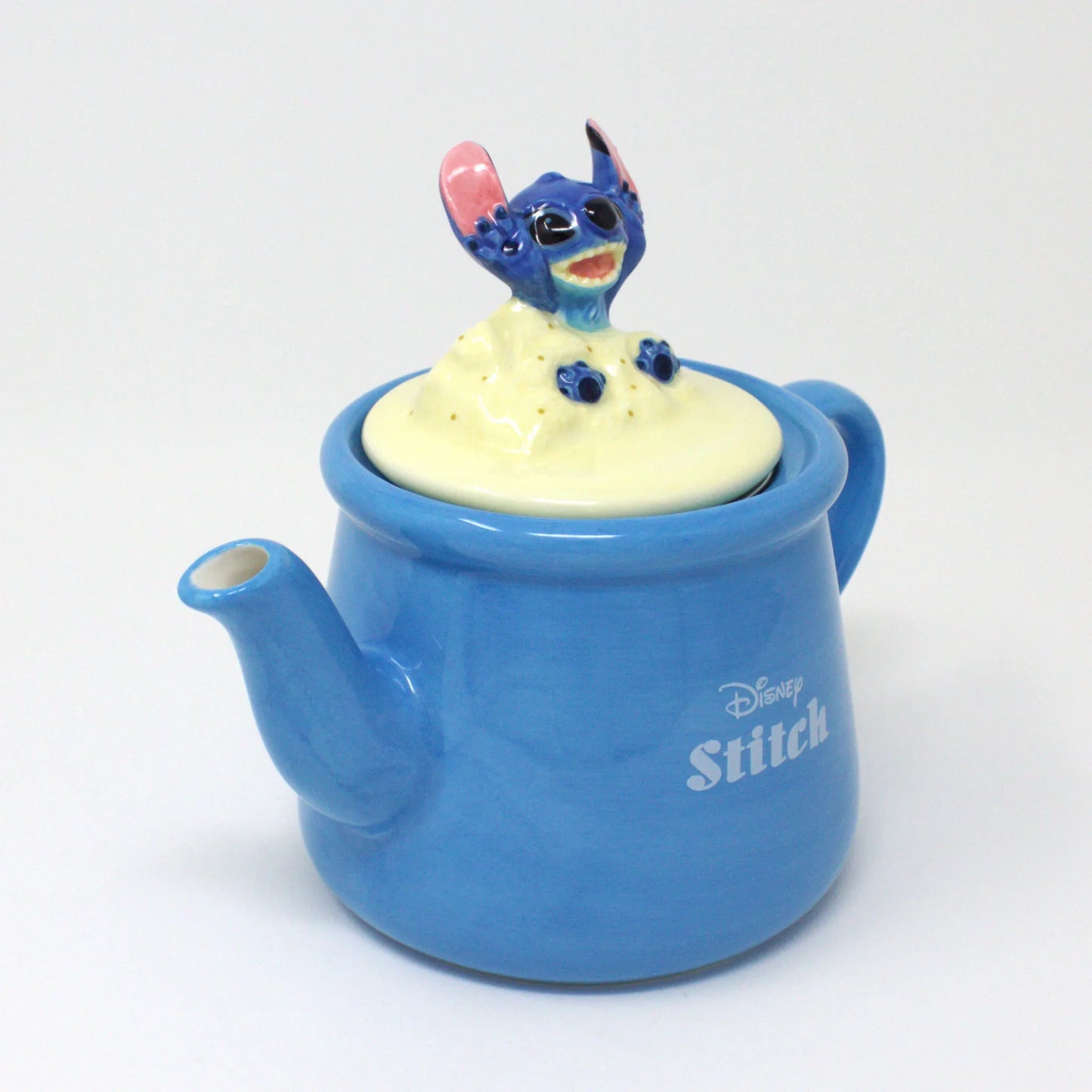 Disney Lilo & Stitch porcelain teapot with 3D Stitch figure on lid, blue design, includes themed gift box