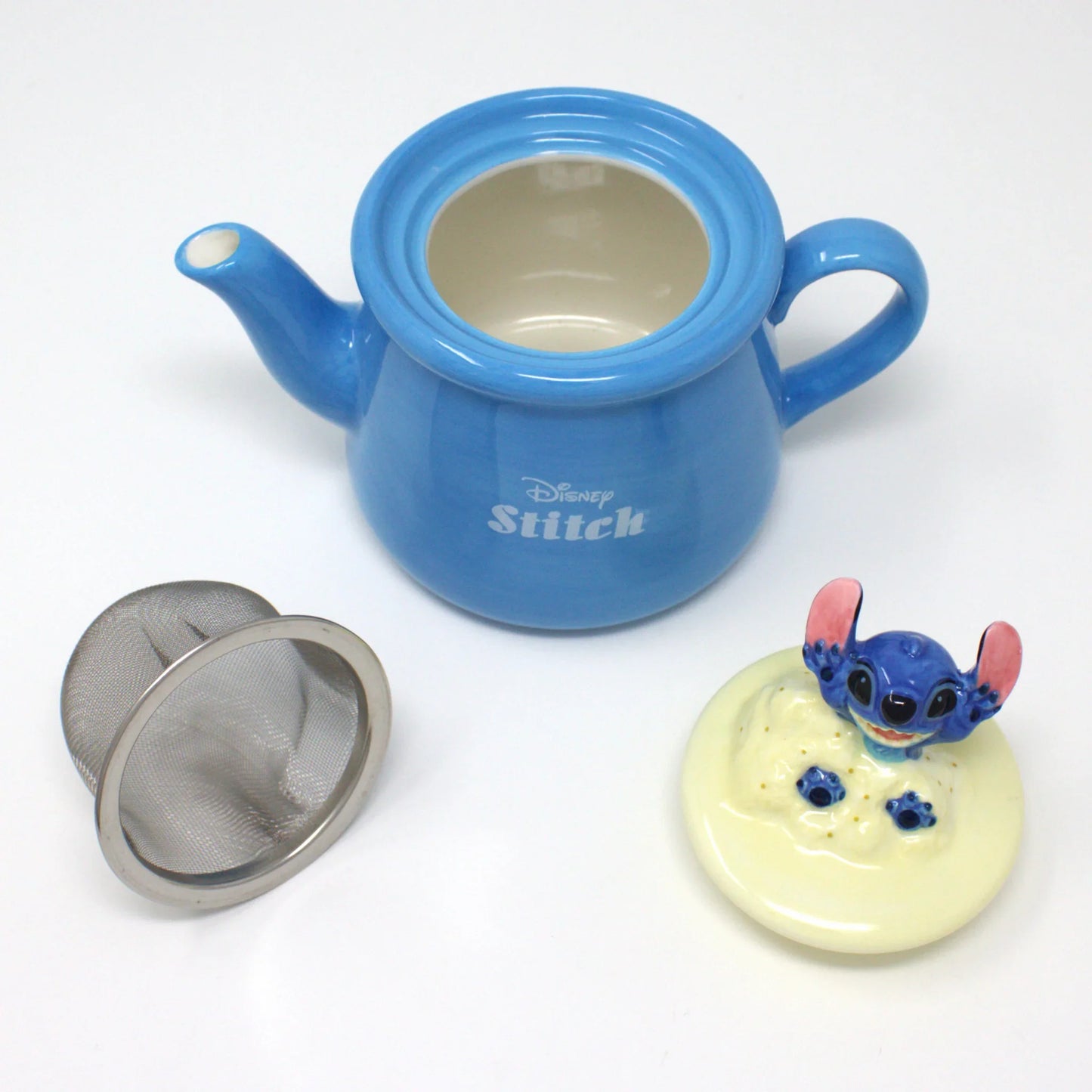 Disney Lilo & Stitch porcelain teapot with 3D Stitch figure on lid, blue design, includes themed gift box