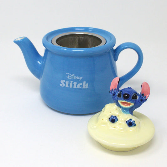 Disney Lilo & Stitch porcelain teapot with 3D Stitch figure on lid, blue design, includes themed gift box