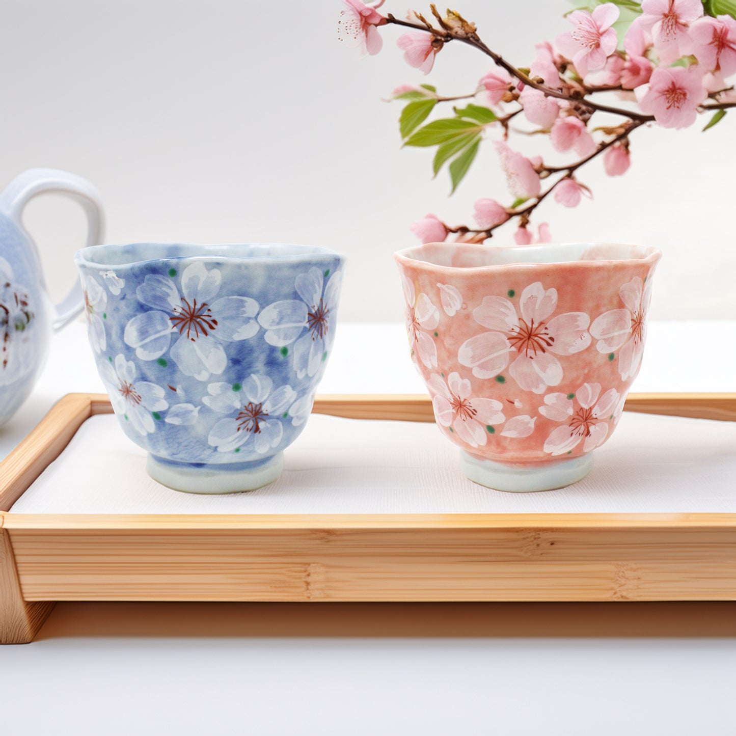 Yayoihana Mino Ware Yunomi Teacup – Pink Cherry Blossom Japanese Porcelain Cup, Made in Japan