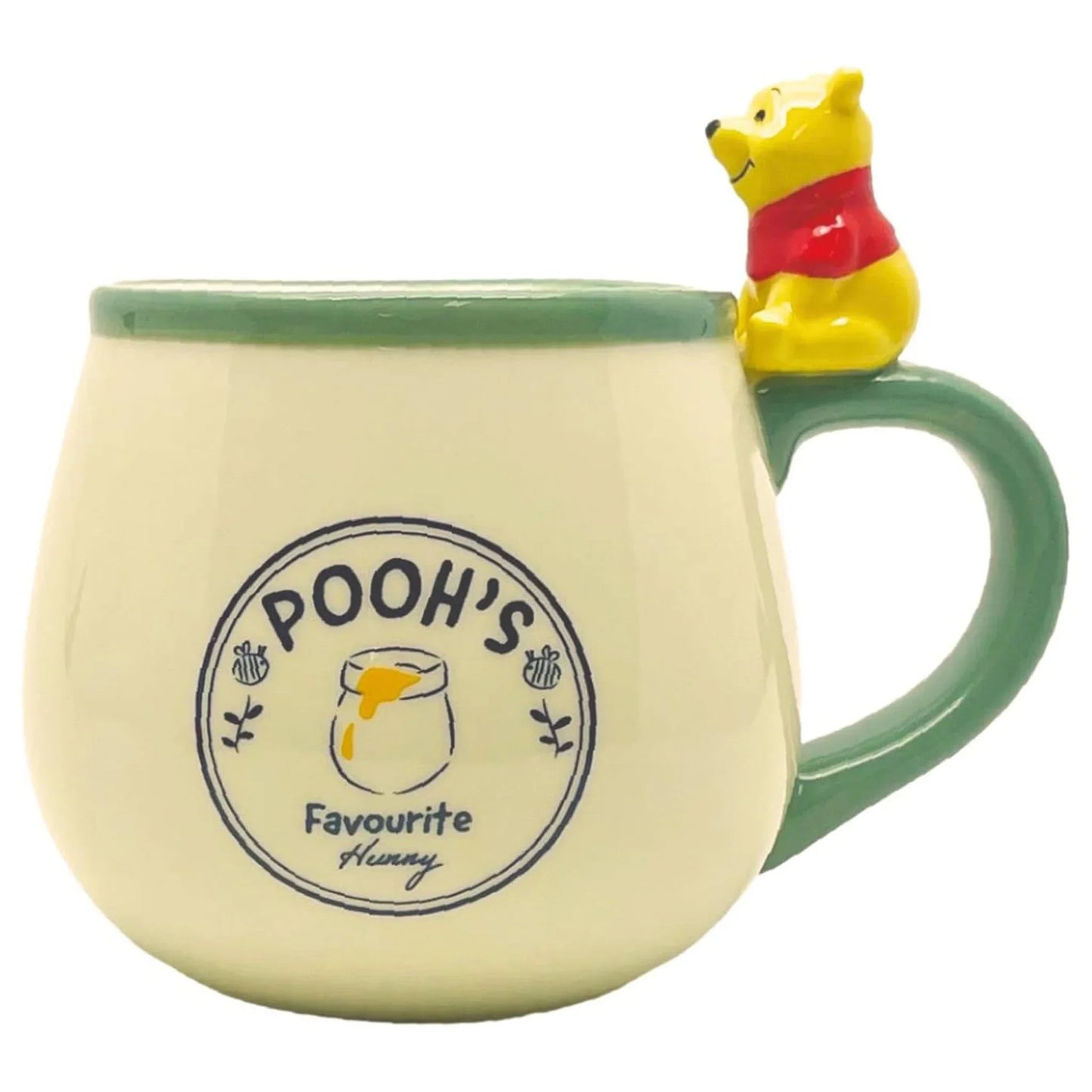 Winnie the Pooh porcelain mug with 3D figurine handle and original Disney yellow gift box – 340ml, officially licensed design by Sun Art Japan