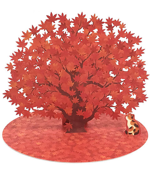 Laser Cut Autumn Blossom with Cat Multipurpose Pop Up Greeting Card - Miss Girlie Girl