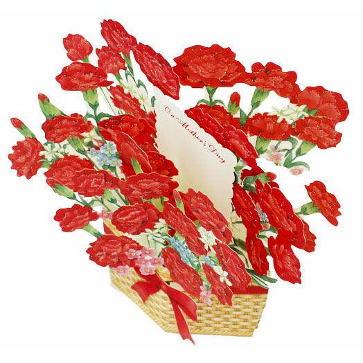 Carnation Blooming Basket 3D Pop-Up Mother's Day Card – Floral Keepsake Gift with Glitter - Miss Girlie Girl