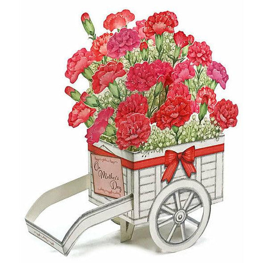 Carnation Wagon Bouquet 3D Pop-Up Mother’s Day Card – Elegant Floral Wheelbarrow Design - Miss Girlie Girl