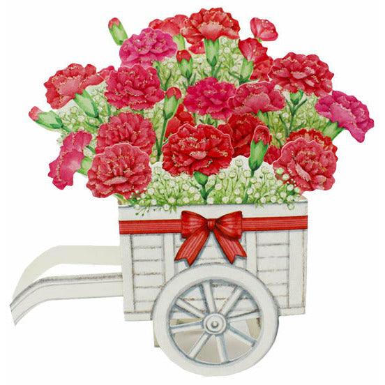 Carnation Wagon Bouquet 3D Pop-Up Mother’s Day Card – Elegant Floral Wheelbarrow Design - Miss Girlie Girl