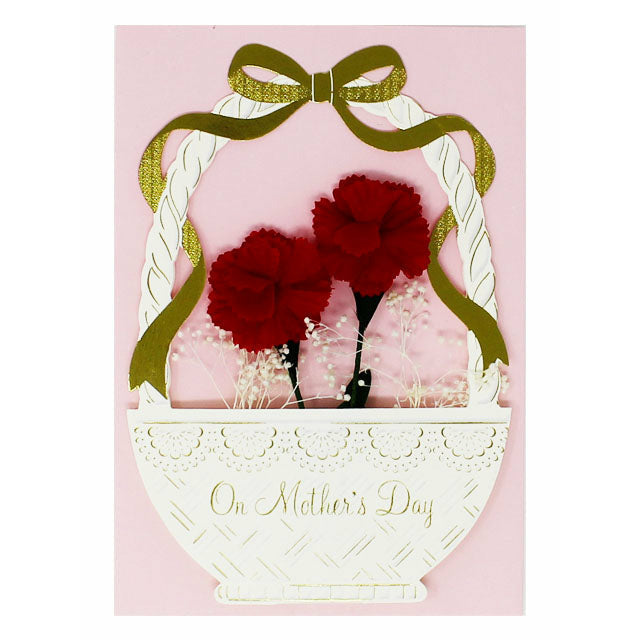 Carnations w/ Baby's Breath Basket Pop Up Mother's Day Card - Miss Girlie Girl