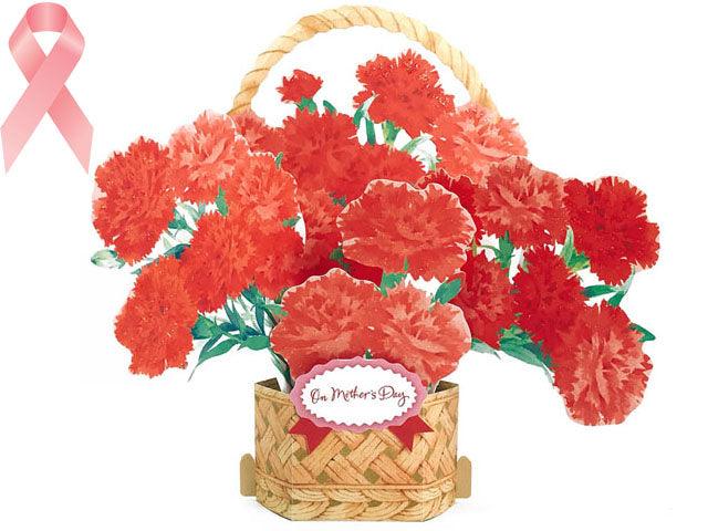 Mother's Day Carnations 3D Pop-Up Card – Basket Arrangement Supporting Breast Cance - Miss Girlie Girl