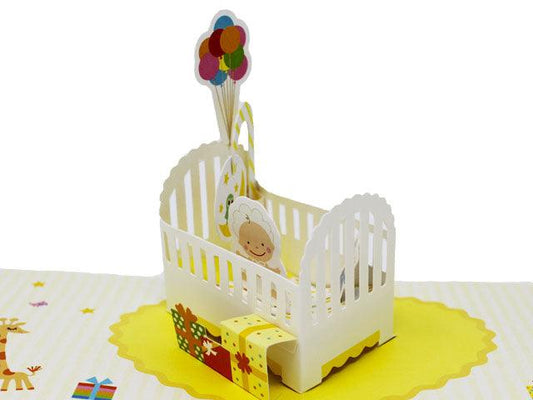Darling Newborn Baby in Crib Pop-Up Greeting Card – Celebrate Baby’s Arrival with a Whimsical 3D Design - Miss Girlie Girl
