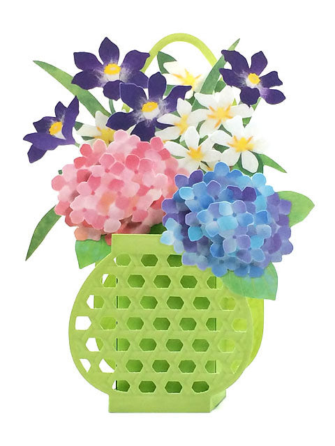 Hydrangea in Basket Planter Pop Up Decorative Greeting Card - Miss Girlie Girl