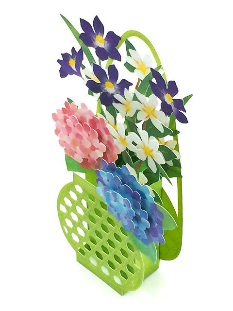 Hydrangea in Basket Planter Pop Up Decorative Greeting Card - Miss Girlie Girl