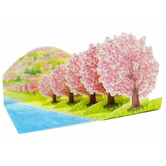 Cherry Blossoms on Riverside Pop-Up Greeting Card – Glitter Floral Design for Any Occasion - Miss Girlie Girl