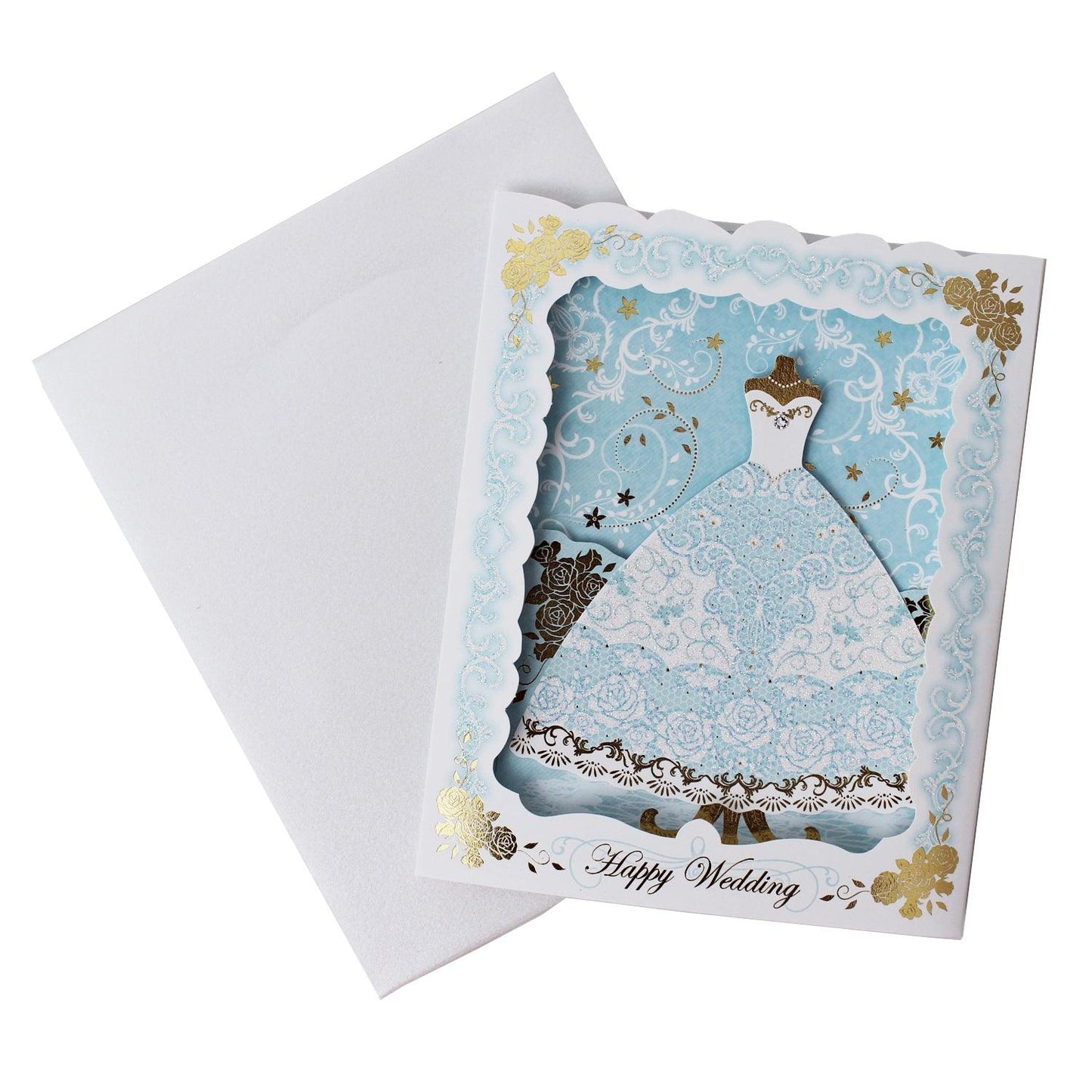 Sparkling Bridal Dress Wedding Pop Up Greeting Card - Miss Girlie Girl