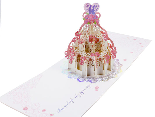 Happy Wedding Laser Cut Cake Pop Up Greeting Card - Miss Girlie Girl