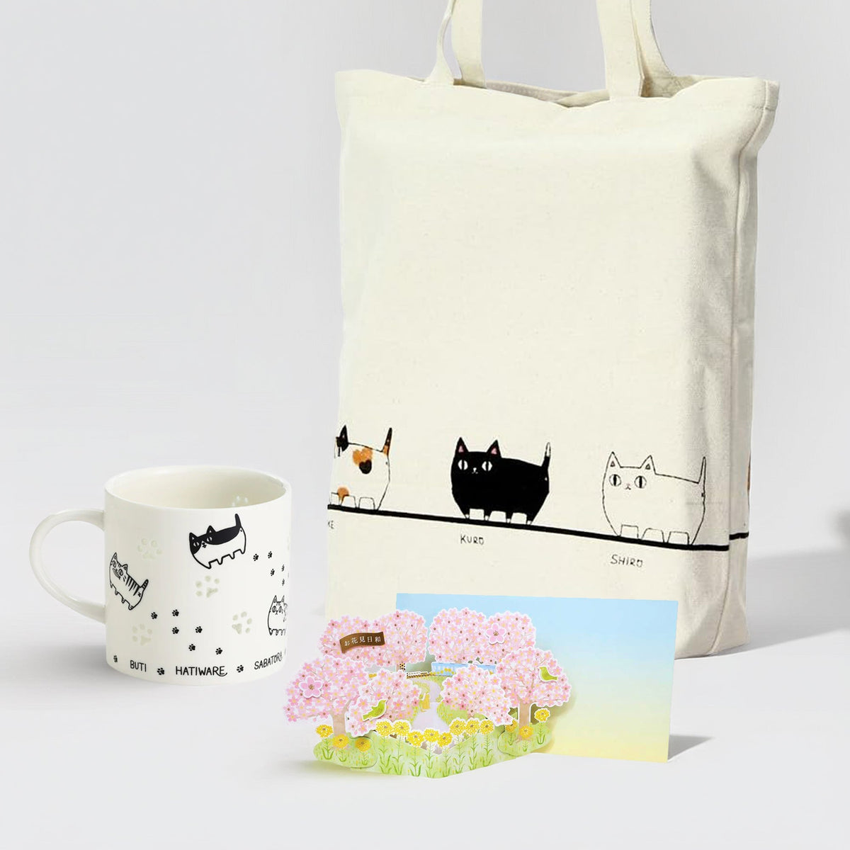 Cat Lover Gift Set – Firefly Carved Mug + Marching Cats Tote + Cat Pop-Up Card by Miss Girlie Girl