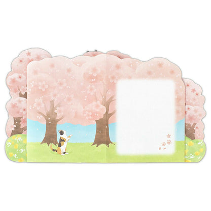 Cat & Cherry Blossoms 3D Pop-Up Card – Made in Japan, Gold Foil Sakura Design - Miss Girlie Girl