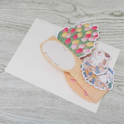 🐰 Rabbit Pop-Up Card – 3D Spring & Easter Wicker Basket with Tulips – Made in Japan - Miss Girlie Girl