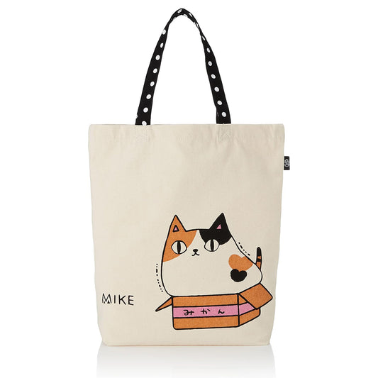 3 Cat Brothers Large Canvas Tote Bag – Mike Design, Japanese Calico Cat Print, Front and Back Design