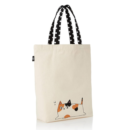 3 Cat Brothers Large Canvas Tote Bag – Mike Design, Japanese Calico Cat Print, Front and Back Design