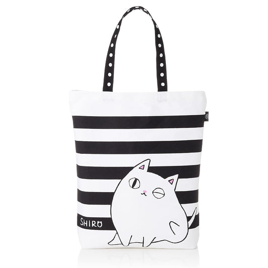 Front view of 3 Cat Brothers Shiro Canvas Tote Bag with white cat design