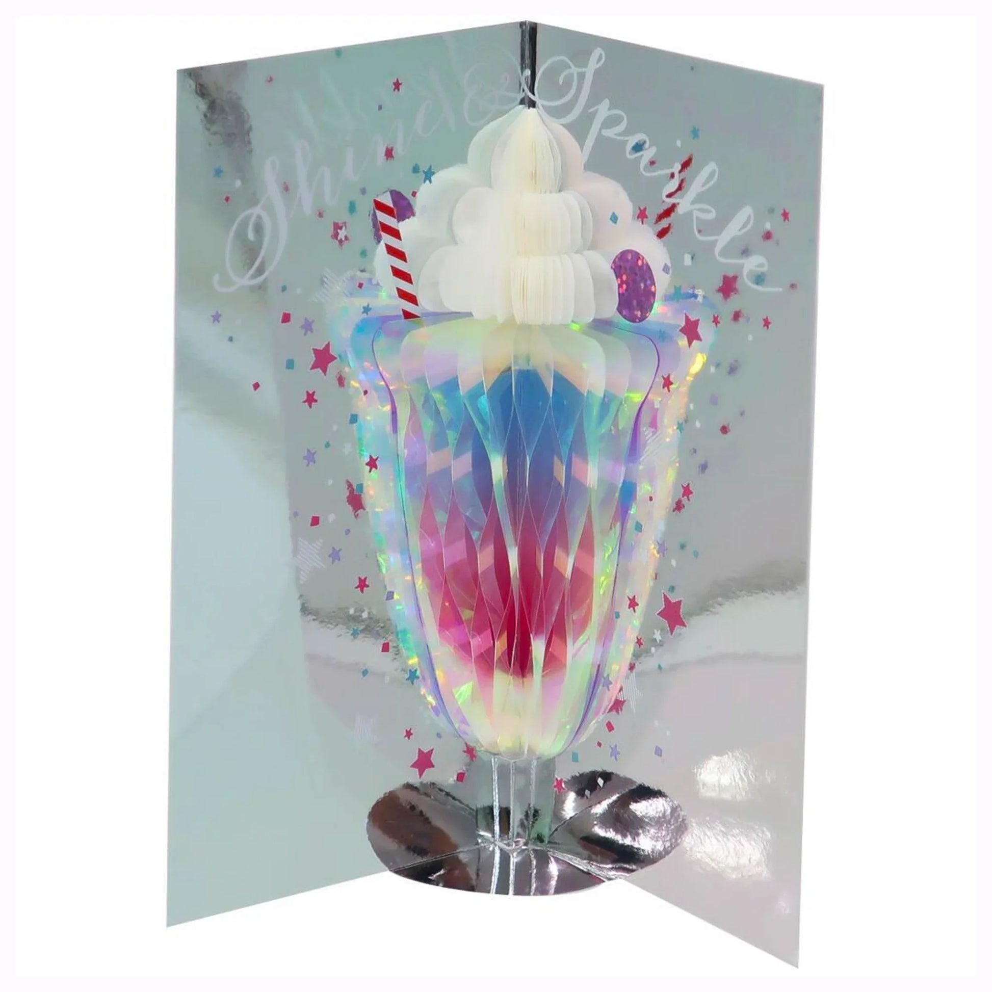 3D Honeycomb Ice Cream Float Greeting Card with cherry on top – Sparkling Japanese summer card