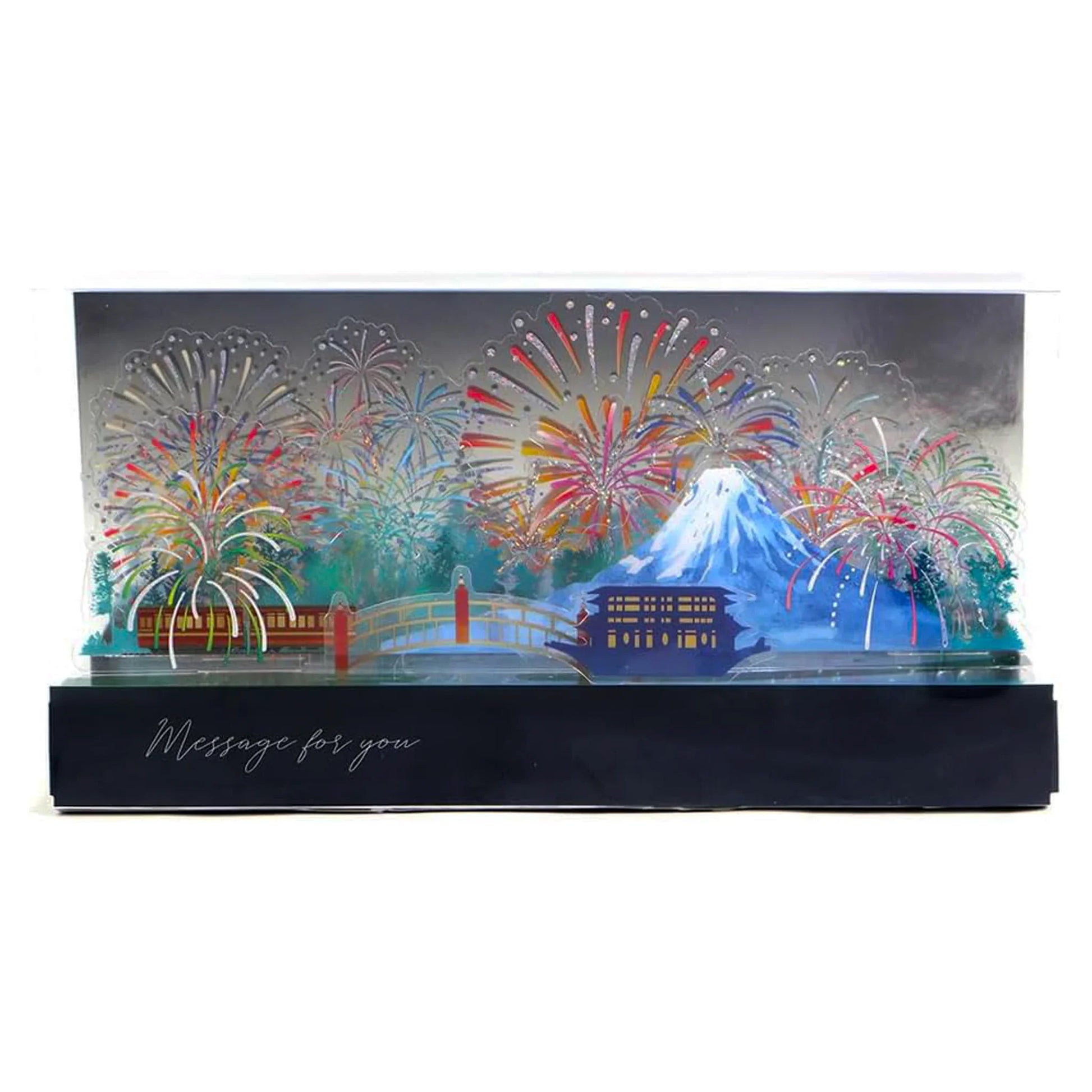 3D cubic fireworks display pop-up card with holographic foil – summer celebration greeting