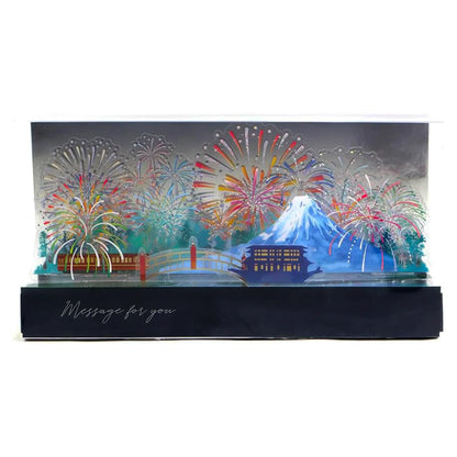 3D cubic fireworks display pop-up card with holographic foil – summer celebration greeting