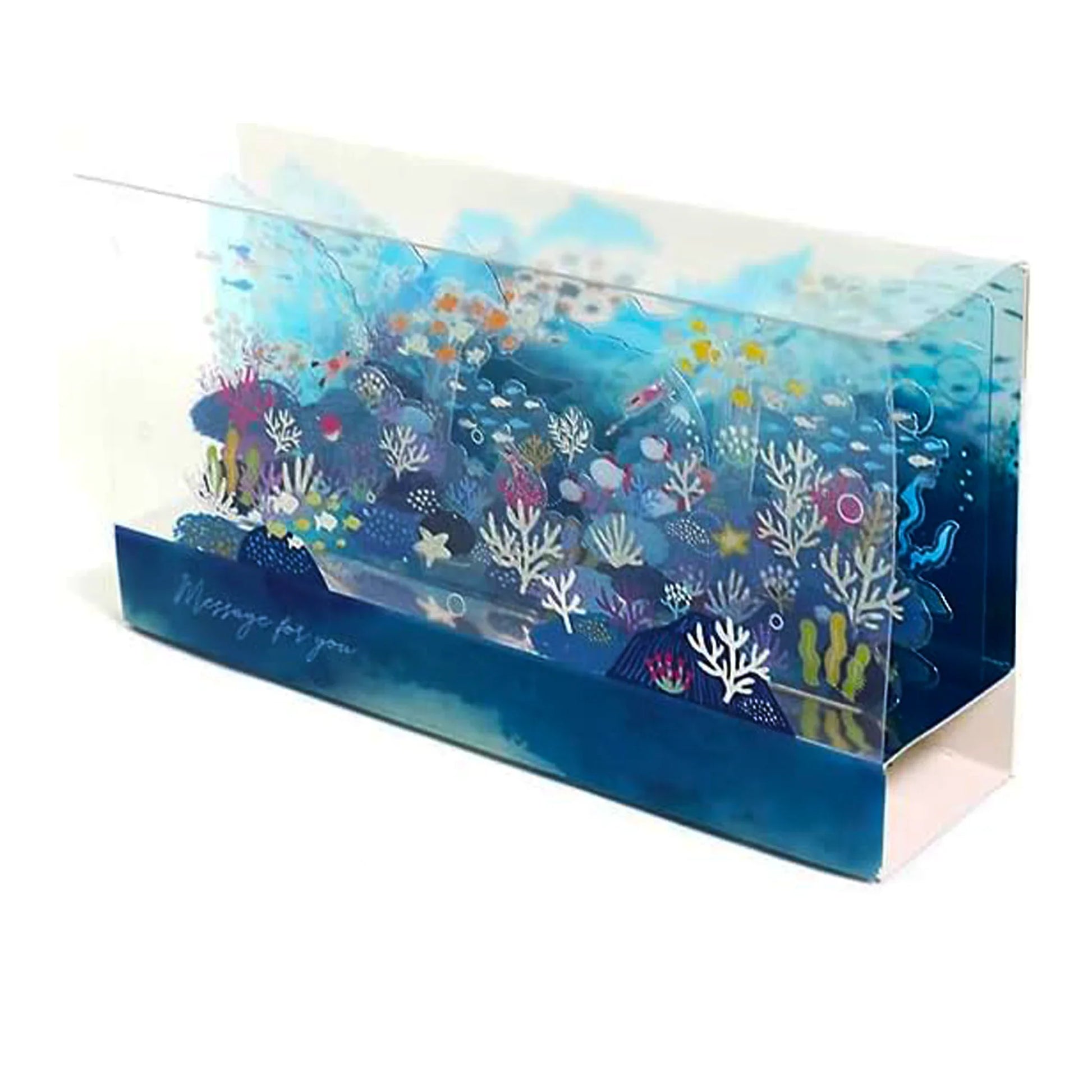 3D Cubic Ocean Pop-Up Card with fish, waves, and holographic foil – Summer card design