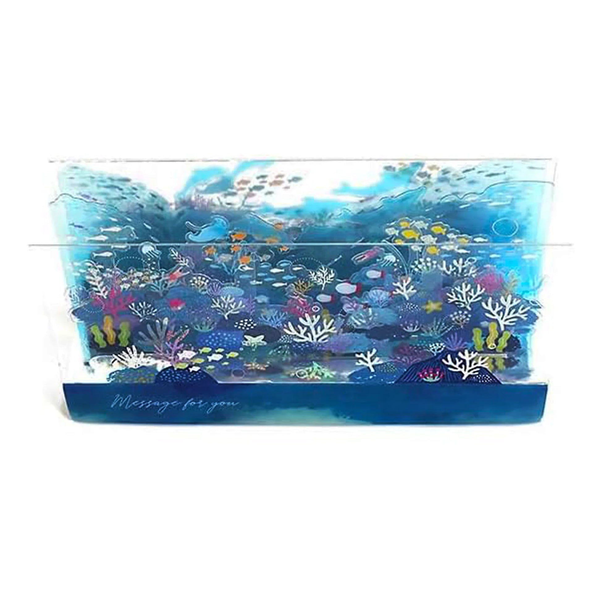 3D Cubic Ocean Pop-Up Card with fish, waves, and holographic foil – Summer card design