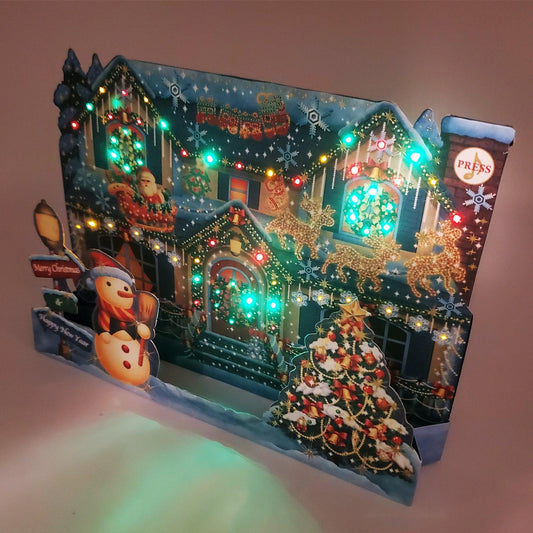 3D Christmas Home Pop-Up Card with 6 Music & Lights - Premium Holiday Card with Replaceable Battery by Miss Girlie Girl