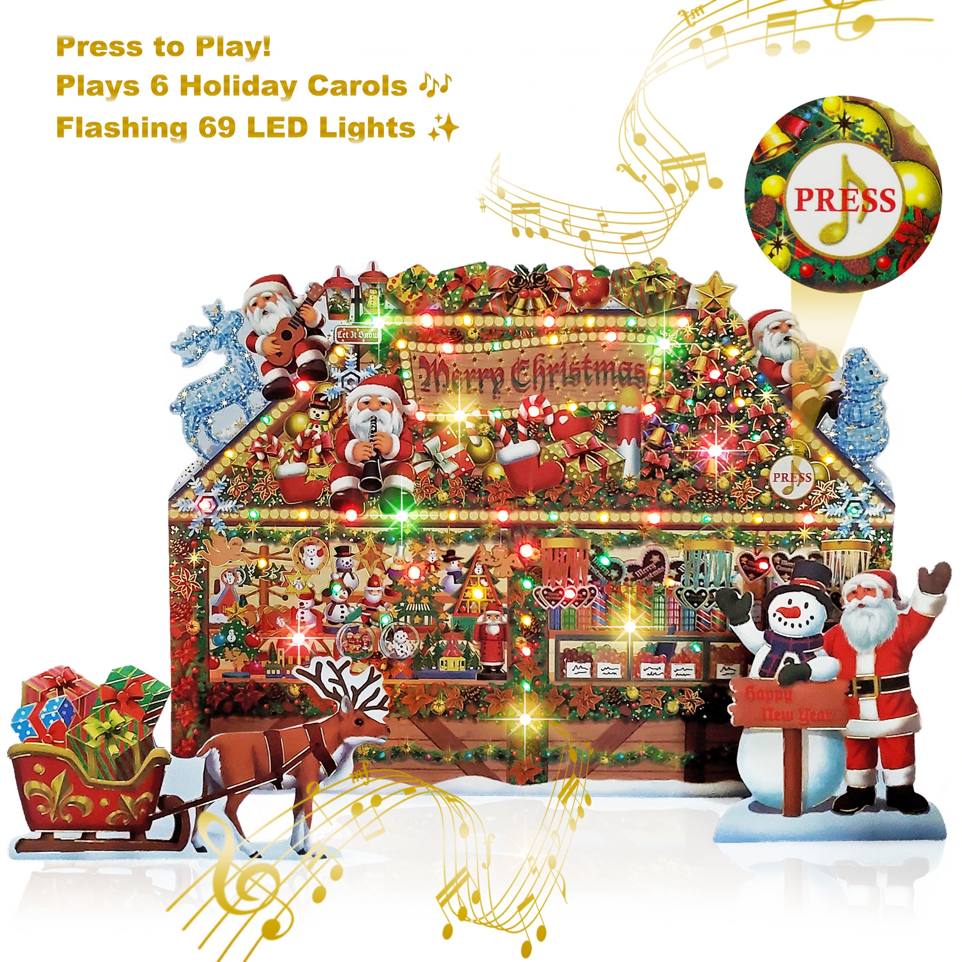 Christmas Gift Shop Pop-Up Card with 6 Melodies, LED Lights & Replaceable Battery Miss Girlie Girl