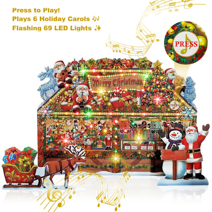 Christmas Gift Shop Pop-Up Card with 6 Melodies, LED Lights & Replaceable Battery Miss Girlie Girl