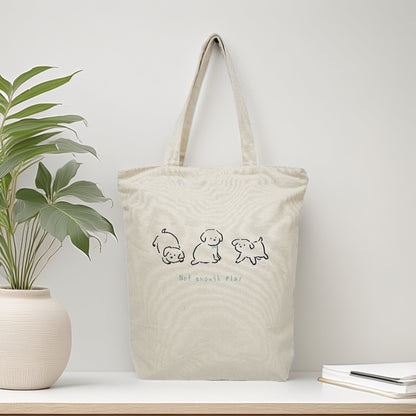 3 Puppy Vertical Canvas Tote (Natural Canvas) – Zip-Top Tote Bag with Inner Pocket by Julymoon
