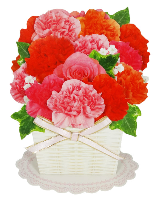 Flowers in Basket - Rose and Carnation - Pop Up Greeting Card