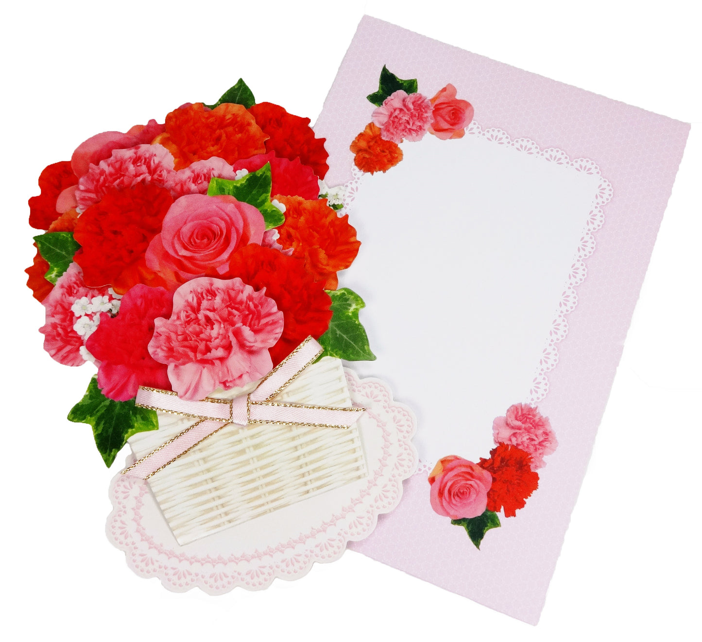 Flowers in Basket - Rose and Carnation - Pop Up Greeting Card