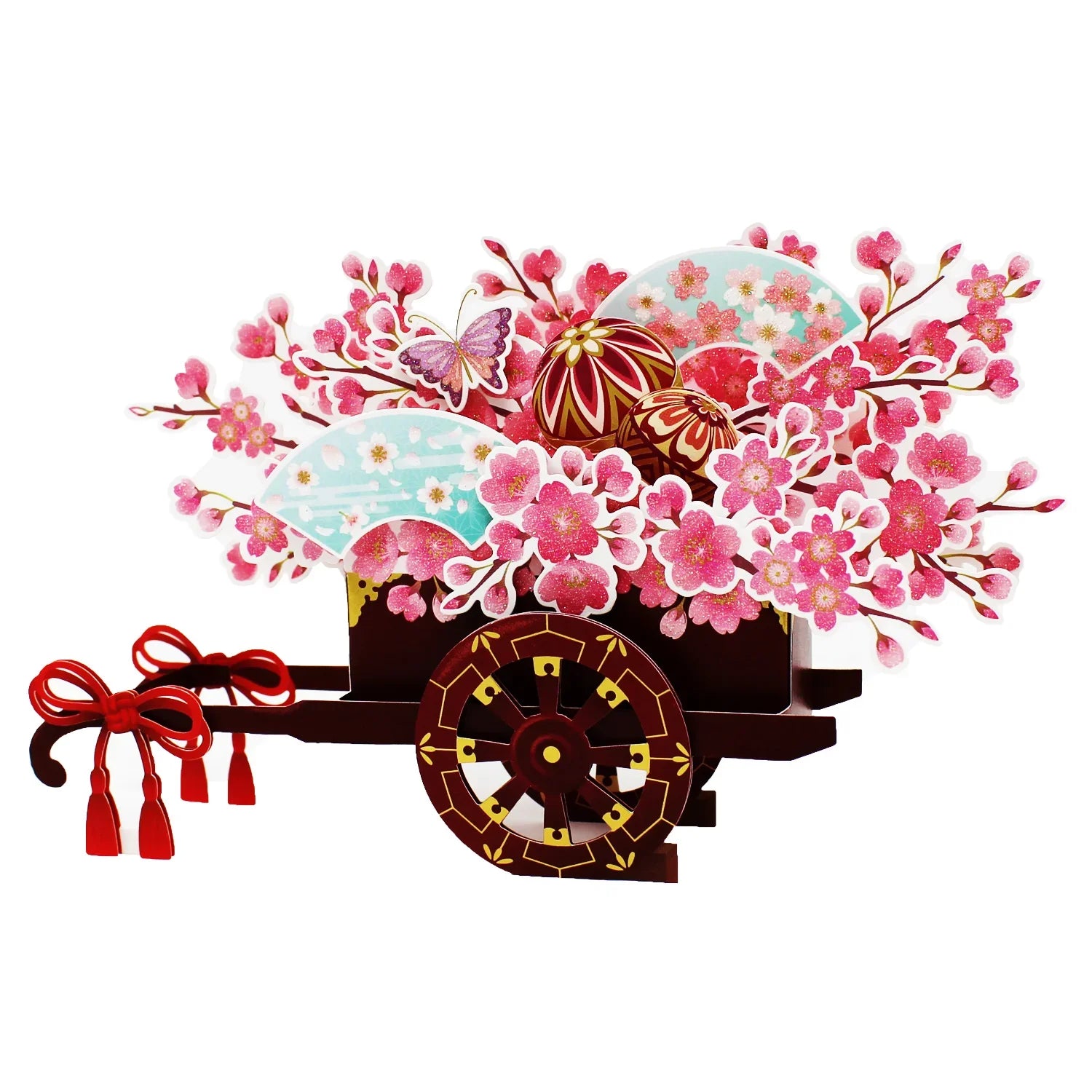 Cherry Blossom 3D Pop-Up Card – Elegant Floral Carriage with Glitter - Miss Girlie Girl
