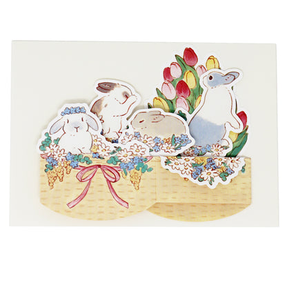 🐰 Rabbit Pop-Up Card – 3D Spring & Easter Wicker Basket with Tulips – Made in Japan - Miss Girlie Girl