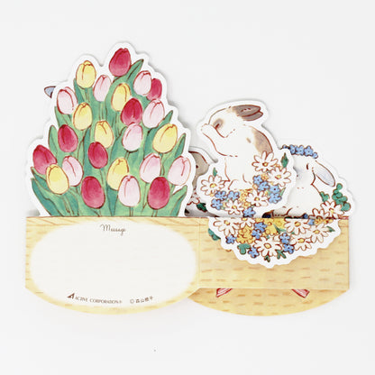 🐰 Rabbit Pop-Up Card – 3D Spring & Easter Wicker Basket with Tulips – Made in Japan - Miss Girlie Girl