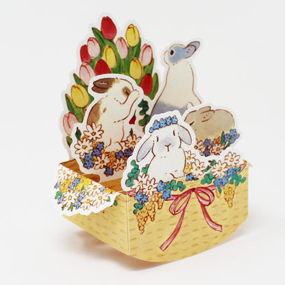 🐰 Rabbit Pop-Up Card – 3D Spring & Easter Wicker Basket with Tulips – Made in Japan - Miss Girlie Girl